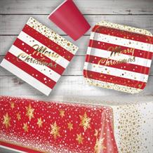 Gold Sparkle Christmas Party 8 to 48 Guest Starter Party Pack - Tablecover | Cups | Plates | Napkins