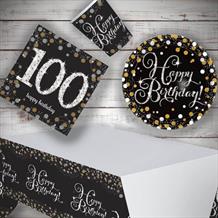 Gold Sparkling 100th Birthday 8 to 48 Guest Starter Party Pack - Tablecover | Cups | Plates | Napkins