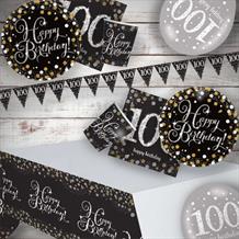 Gold Sparkling 100th Birthday 8 to 48 Guest Premium Party Pack - Tableware | Balloons | Decoration