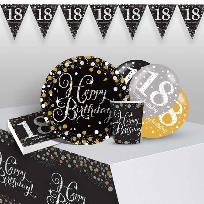 Gold Sparkling 18th Birthday 8 to 48 Guest Premium Party Pack - Tableware | Balloons | Decoration