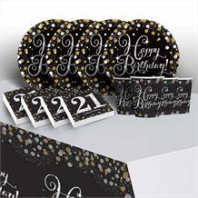 Gold Sparkling 21st Birthday 8 to 48 Guest Starter Party Pack - Tablecover | Cups | Plates | Napkins