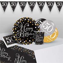 Gold Sparkling 50th Birthday 8 to 48 Guest Premium Party Pack - Tableware | Balloons | Decoration