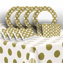 Gold Polka Dot 8 to 48 Guest Starter Party Pack - Tablecover | Cups | Plates | Napkins