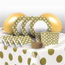 Gold Polka Dot 8 to 48 Guest Premium Party Pack - Tableware | Balloons | Decoration