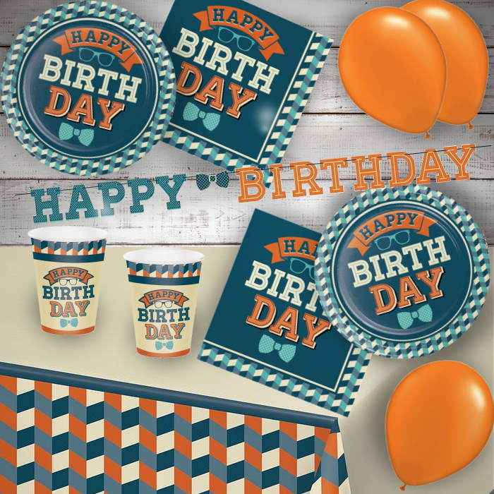 Hipster | Retro Happy Birthday Party 8 to 48 Guest Premium Party Pack - Tableware | Balloons | Decoration