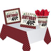 Lumberjack Bear 8 to 48 Guest Starter Party Pack - Tablecover, Cups, Plates Napkins