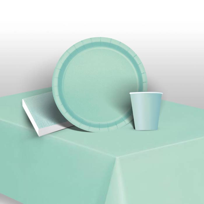 Mint Solid Coloured 8 to 48 Guest Starter Party Pack - Tablecover | Cups | Plates | Napkins