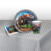 Monster Truck Happy Birthday Party 8 to 48 Guest Starter Party Pack - Tablecover | Cups | Plates | Napkins