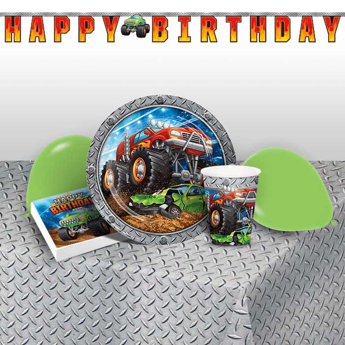 Monster Truck Happy Birthday Party 8 to 48 Guest Premium Party Pack - Tableware | Balloons | Decoration