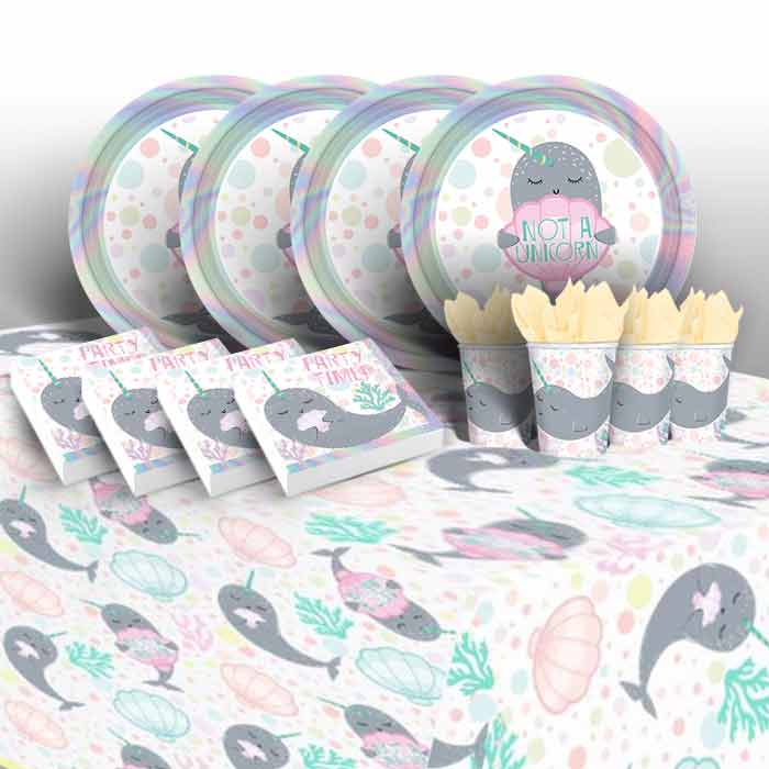 Narwhal 8 to 48 Guest Starter Party Pack - Tablecover, Cups, Plates Napkins