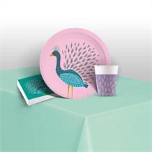 Peacock 8 to 48 Guest Starter Party Pack - Tablecover | Cups | Plates | Napkins