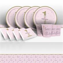 Pink and Gold Ballerina | Ballet 1st Birthday Party 8 to 48 Guest Starter Party Pack - Tablecover | Cups | Plates | Napkins