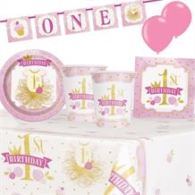 Pink and Gold Girls 1st Birthday 8 to 48 Guest Premium Party Pack - Tableware | Balloons | Decoration