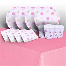 Pink and Gold Dots Party 8 to 48 Guest Starter Party Pack - Tablecover | Cups | Plates | Napkins