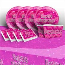 Pink Heart Happy 10th Birthday 8 to 48 Guest Starter Party Pack - Tablecover | Cups | Plates | Napkins