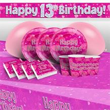 Pink Heart Happy 13th Birthday 8 to 48 Guest Premium Party Pack - Tableware | Balloons | Decoration