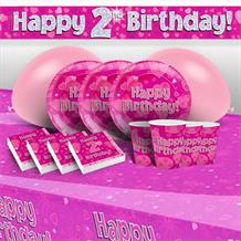 Pink Heart Happy 2nd Birthday 8 to 48 Guest Premium Party Pack - Tableware | Balloons | Decoration