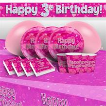Pink Heart Happy 3rd Birthday 8 to 48 Guest Premium Party Pack - Tableware | Balloons | Decoration
