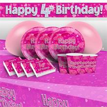 Pink Heart Happy 4th Birthday 8 to 48 Guest Premium Party Pack - Tableware | Balloons | Decoration