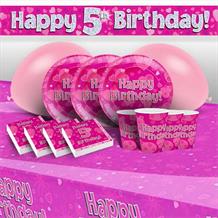 Pink Heart Happy 5th Birthday 8 to 48 Guest Premium Party Pack - Tableware | Balloons | Decoration