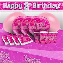 Pink Heart Happy 8th Birthday 8 to 48 Guest Premium Party Pack - Tableware | Balloons | Decoration