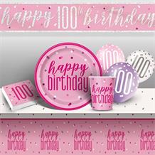 Pink and Silver Holographic 100th Birthday 8 to 48 Guest Premium Party Pack - Tableware | Balloons | Decoration