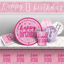 Pink and Silver Holographic 13th Birthday 8 to 48 Guest Premium Party Pack - Tableware | Balloons | Decoration