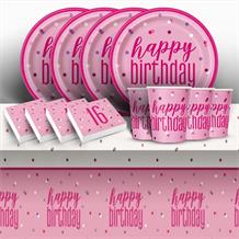 Pink and Silver Holographic 16th Birthday 8 to 48 Guest Starter Party Pack - Tablecover | Cups | Plates | Napkins