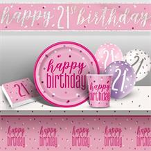 Pink and Silver Holographic 21st Birthday 8 to 48 Guest Premium Party Pack - Tableware | Balloons | Decoration