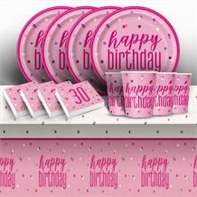 Pink and Silver Holographic 30th Birthday 8 to 48 Guest Starter Party Pack - Tablecover | Cups | Plates | Napkins