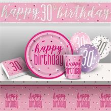 Pink and Silver Holographic 30th Birthday 8 to 48 Guest Premium Party Pack - Tableware | Balloons | Decoration