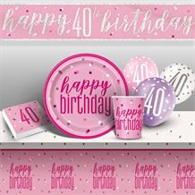 Pink and Silver Holographic 40th Birthday 8 to 48 Guest Premium Party Pack - Tableware | Balloons | Decoration