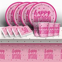 Pink and Silver Holographic 50th Birthday 8 to 48 Guest Starter Party Pack - Tablecover | Cups | Plates | Napkins