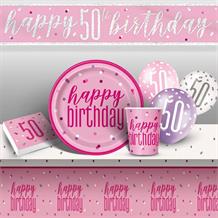 Pink and Silver Holographic 50th Birthday 8 to 48 Guest Premium Party Pack - Tableware | Balloons | Decoration