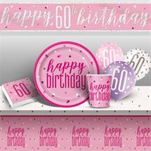 Pink and Silver Holographic 60th Birthday 8 to 48 Guest Premium Party Pack - Tableware | Balloons | Decoration