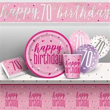 Pink and Silver Holographic 70th Birthday 8 to 48 Guest Premium Party Pack - Tableware | Balloons | Decoration