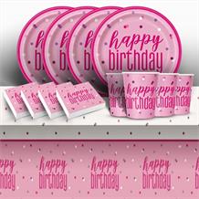 Pink and Silver Holographic Happy Birthday 8 to 48 Guest Starter Party Pack - Tablecover | Cups | Plates | Napkins