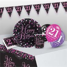 Pink Sparkling 21st Birthday 8 to 48 Guest Premium Party Pack - Tableware | Balloons | Decoration