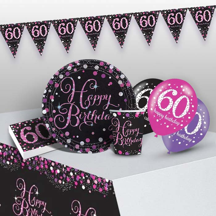 Pink Sparkling 60th Birthday 8 to 48 Guest Premium Party Pack ...