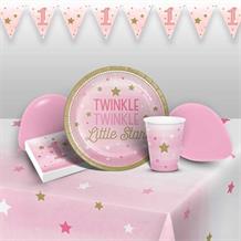 Pink Twinkle Star 1st Birthday 8 to 48 Guest Premium Party Pack - Tableware | Balloons | Decoration