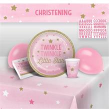 Pink Twinkle Star Christening 8 to 48 Guest Premium Party Pack - Tableware | Balloons | Decoration
