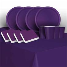Purple Solid Coloured 8 to 48 Guest Starter Party Pack - Tablecover | Cups | Plates | Napkins