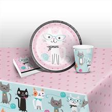 Purrfect Cat Party 8 to 48 Guest Starter Party Pack - Tablecover | Cups | Plates | Napkins
