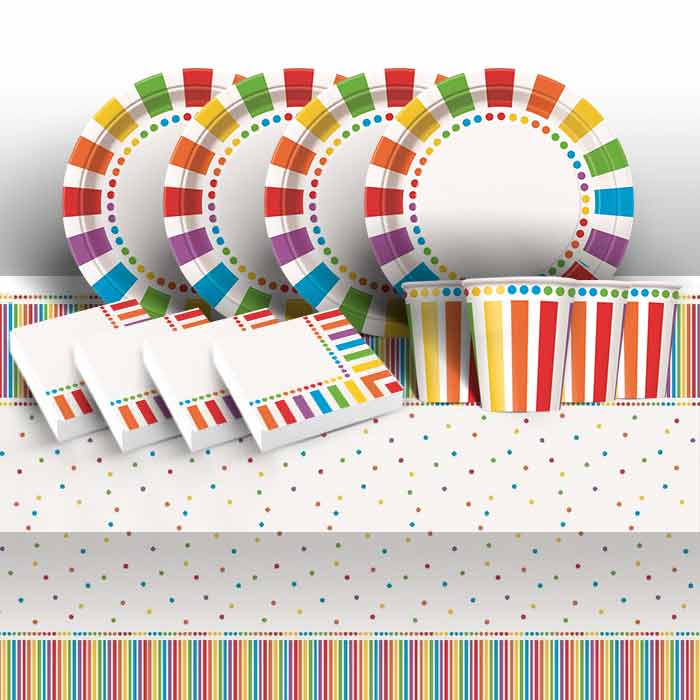 Rainbow Colourful Happy Birthday 8 to 48 Guest Starter Party Pack - Tablecover | Cups | Plates | Napkins