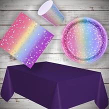 Rainbow Ombre Party 8 to 48 Guest Starter Party Pack - Tablecover | Cups | Plates | Napkins