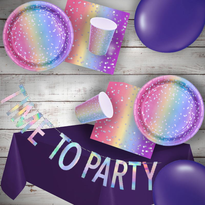 Rainbow Ombre Party 8 to 48 Guest Premium Party Pack - Tableware | Balloons | Decoration