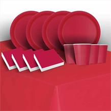 Red Solid Coloured 8 to 48 Guest Starter Party Pack - Tablecover | Cups | Plates | Napkins