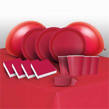 Red Solid Coloured 8 to 48 Guest Premium Party Pack - Tableware | Balloons | Decoration