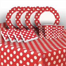 Red Polka Dot 8 to 48 Guest Starter Party Pack - Tablecover | Cups | Plates | Napkins
