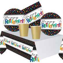 Happy Retirement Confetti Dots Starter Party Pack - Tablecover | Cups | Plates | Napkins